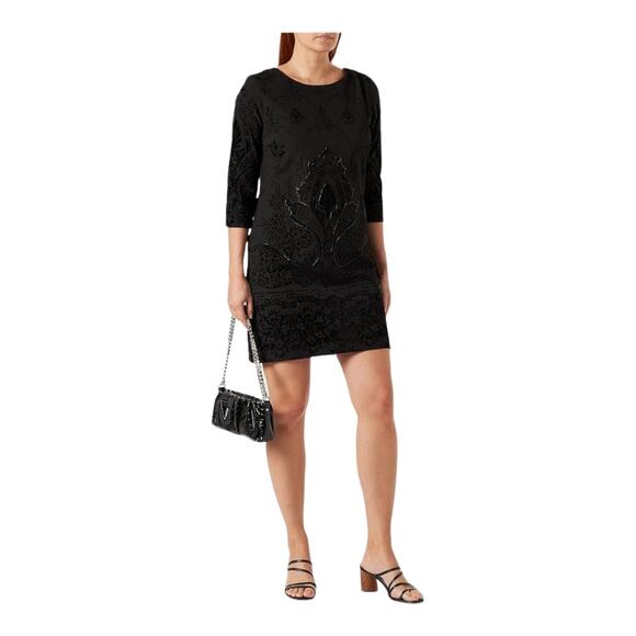 Desigual Black Shift Dress Embroidered and Beading Detail US 2 / EU 36 New